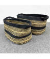 2 cestas negras ovaladas con asas rayas tribal