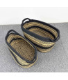 2 cestas negras ovaladas con asas rayas tribal