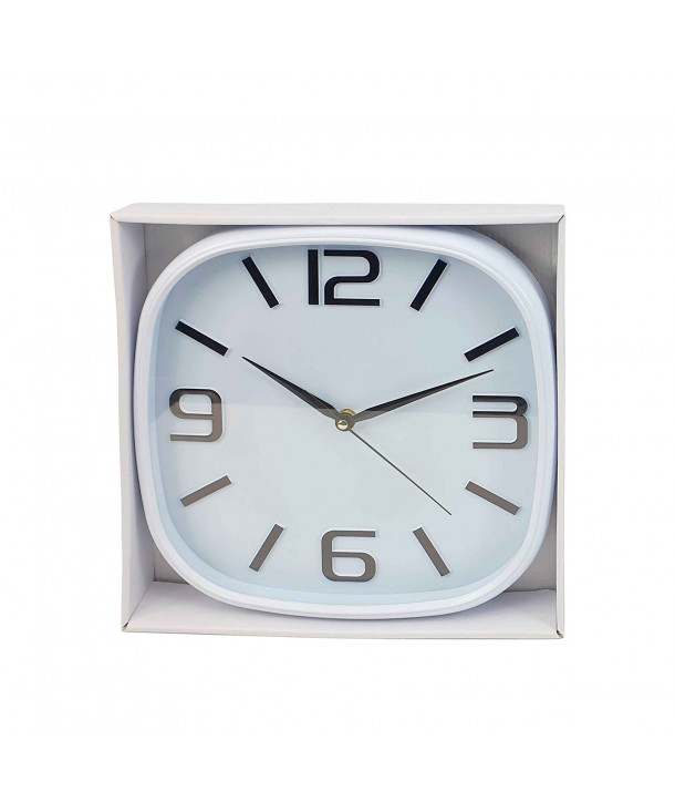 Reloj blanco cuadrado de pared redondeado