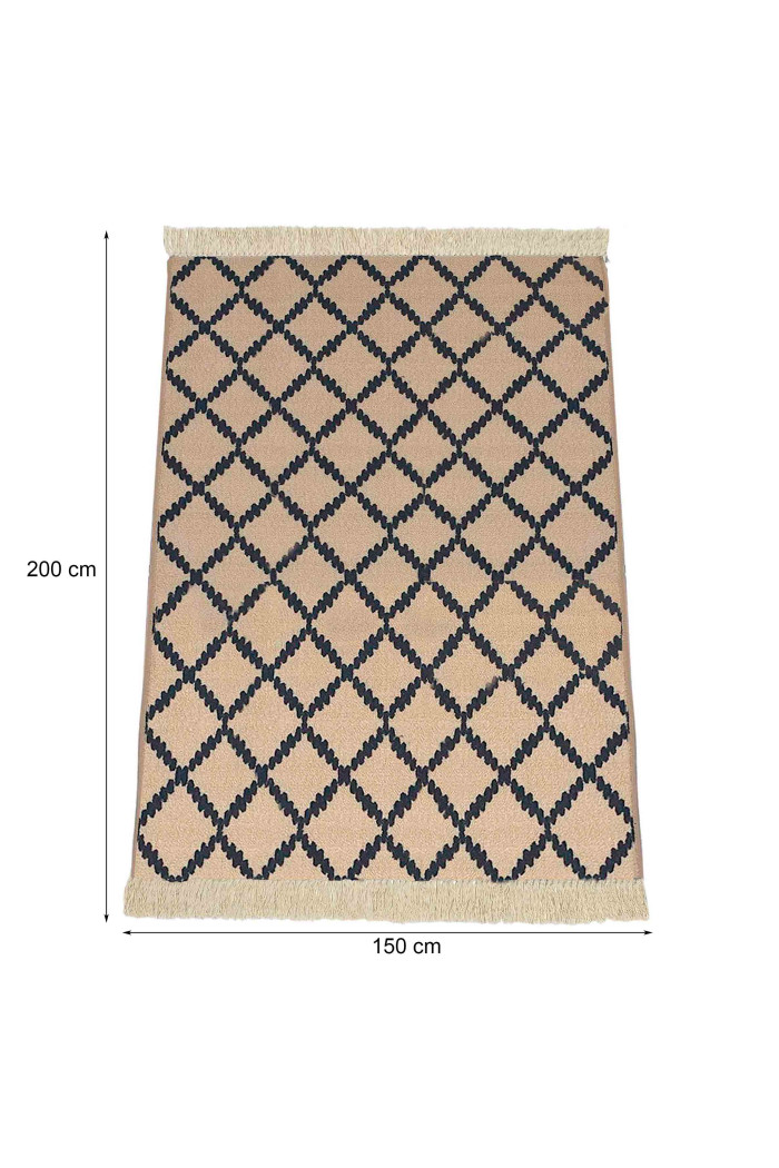 Alfombra étnica flecos antideslizante 200x150 cm - Natural/Negro