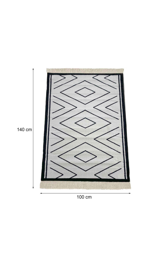 Alfombra zig zag con flecos antideslizante 140x100 cm