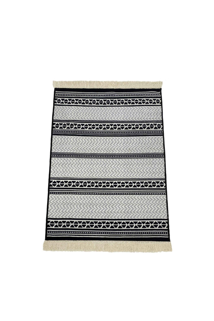 Alfombra étnica con flecos antideslizante 180x133 cm - Gris/Negro