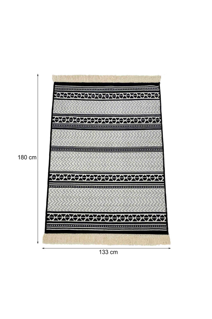 Alfombra étnica con flecos antideslizante 180x133 cm - Gris/Negro