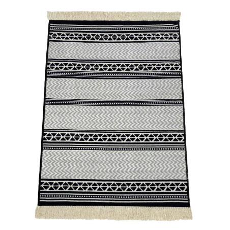 Alfombra étnica con flecos antideslizante 200x150 cm - Gris/Negro