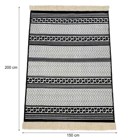 Alfombra étnica con flecos antideslizante 200x150 cm - Gris/Negro