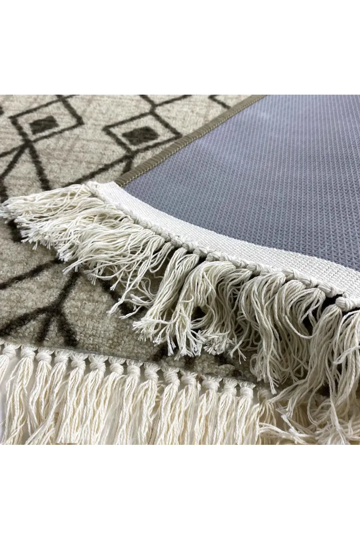 Alfombra vintage flecos antideslizante 180x133 cm - Natural