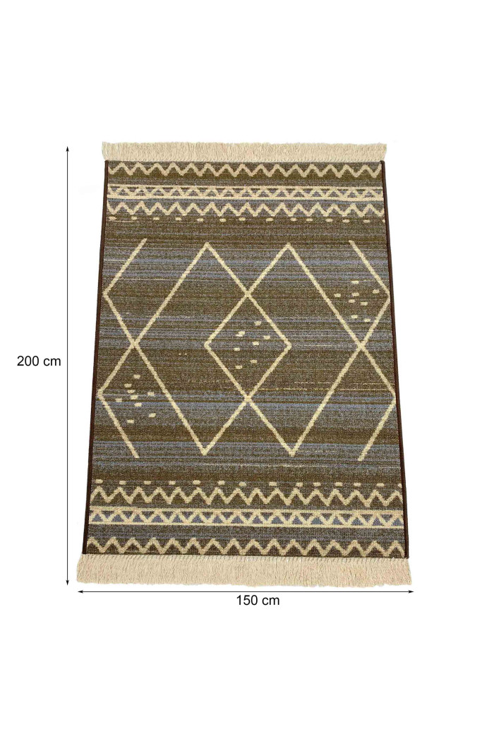 Alfombra vintage flecos antideslizante 200x150 cm - Marrón