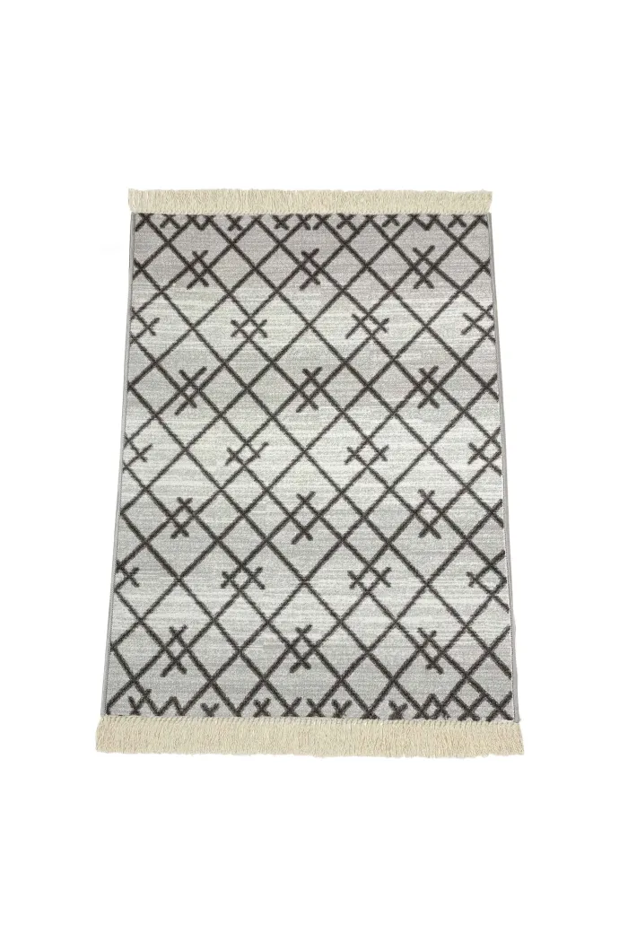 Alfombra vintage flecos antideslizante 200x150 cm - Gris