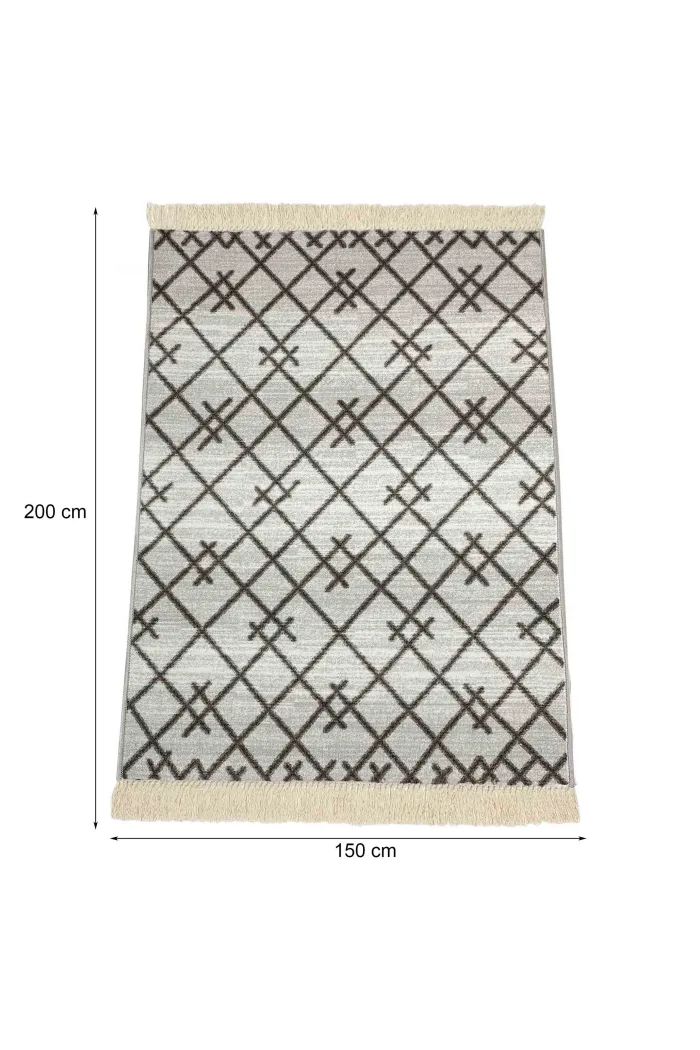 Alfombra vintage flecos antideslizante 200x150 cm - Gris