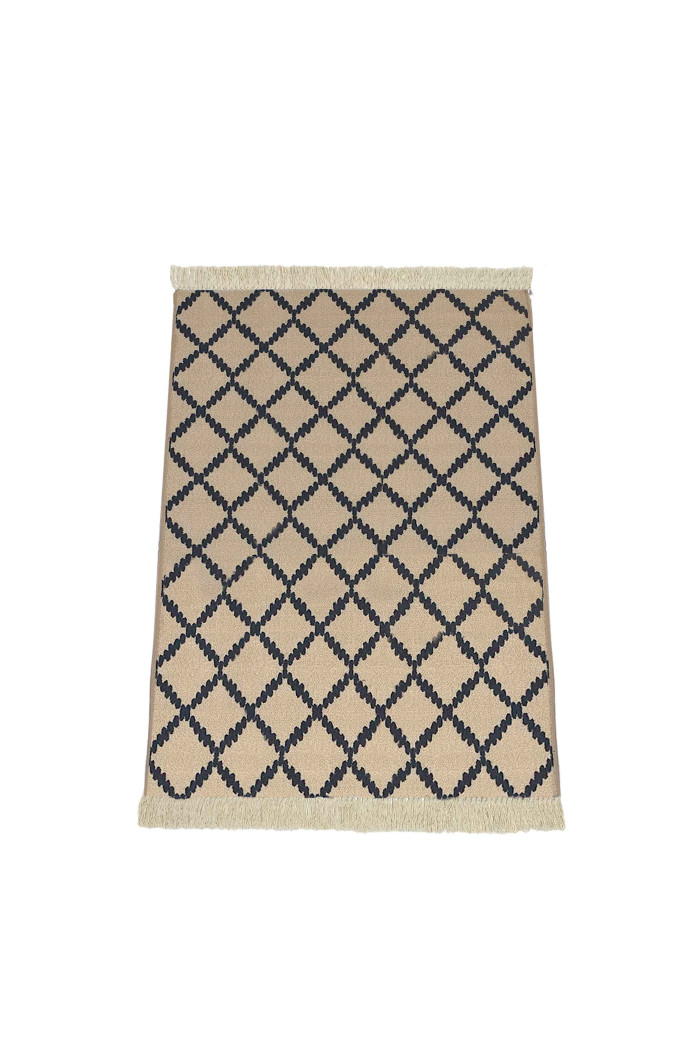 Alfombra étnica flecos antideslizante 180x133 cm - Natural/Negro