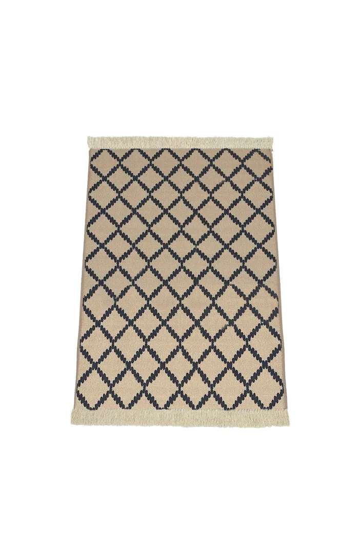 Alfombra étnica flecos antideslizante 180x133 cm - Natural/Negro