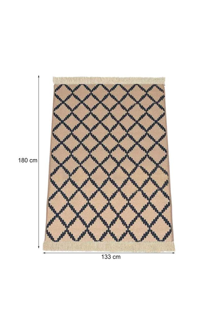 Alfombra étnica flecos antideslizante 180x133 cm - Natural/Negro