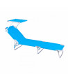 Tumbona con parasol regulable de aluminio - Azul claro