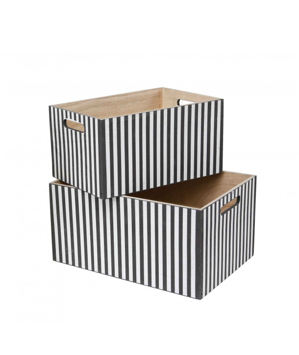 2 cajas decorativas de madera rayas