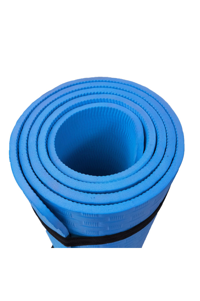 Esterilla de yoga antideslizante con correa (60 cm x 188 cm) - Azul