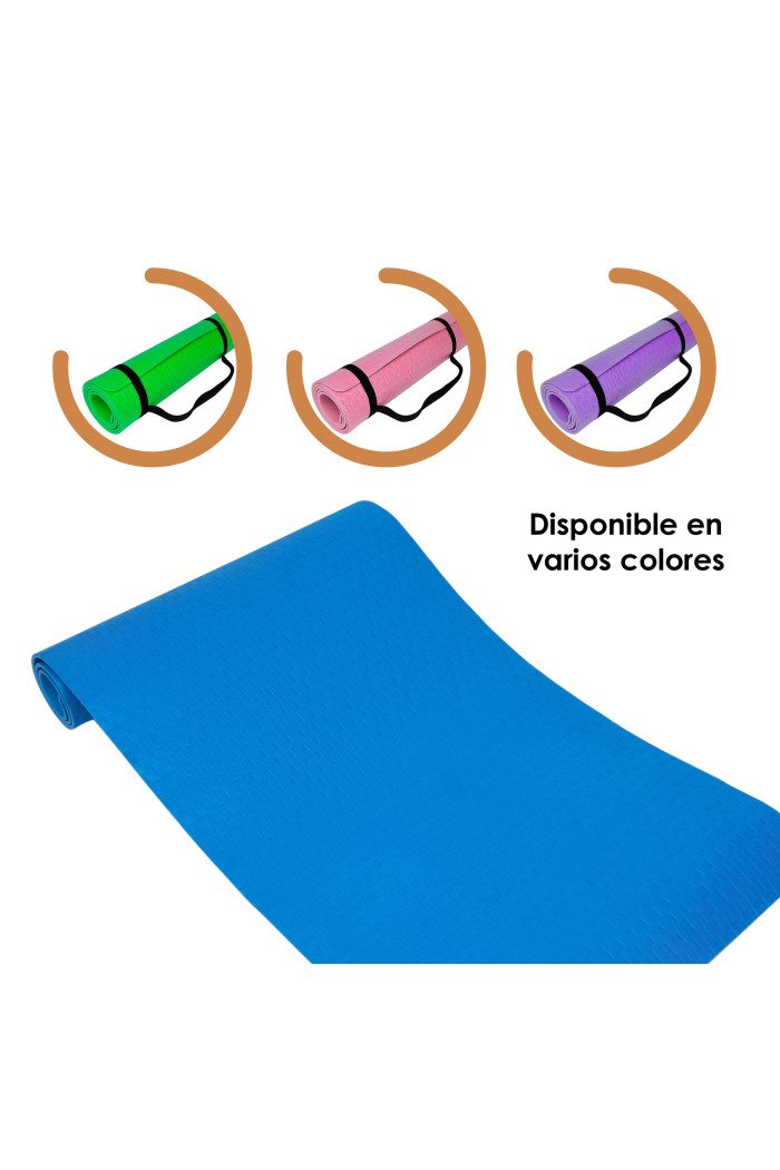 Esterilla de yoga antideslizante con correa (60 cm x 188 cm) - Azul