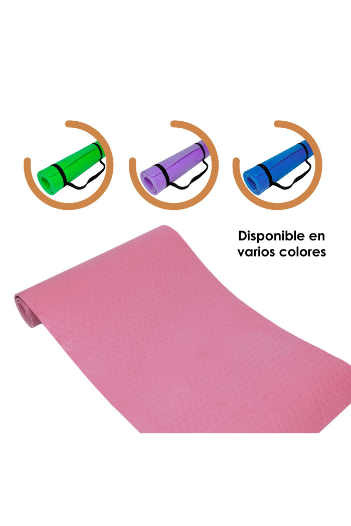 Esterilla de yoga antideslizante con correa (60 cm x 188 cm) - Rosa