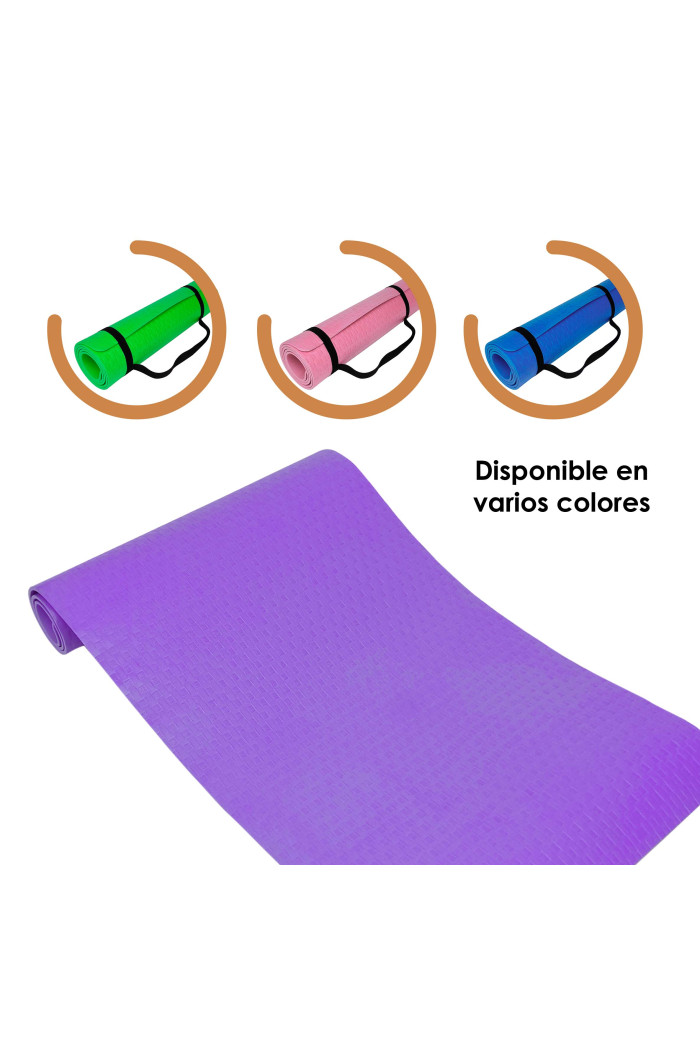 Esterilla de yoga antideslizante con correa (60 cm x 188 cm) - Morado