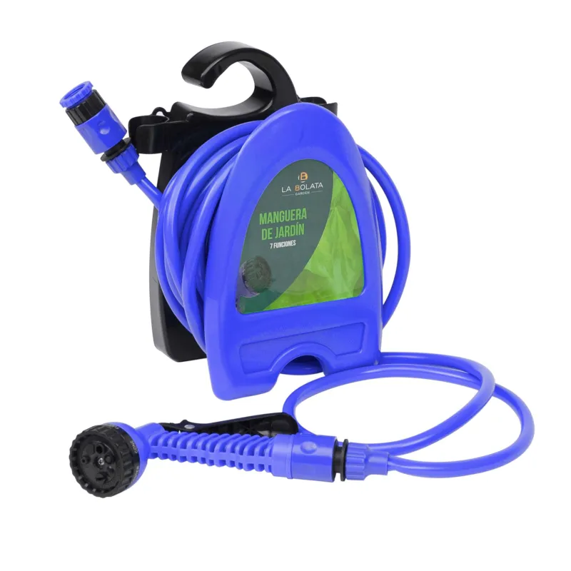 Manguera de Jardín con Soporte 7 Funciones de 10M Azul