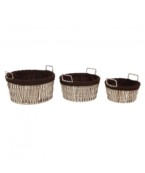 3 cestas redondas bicolor papel trenzado y tela