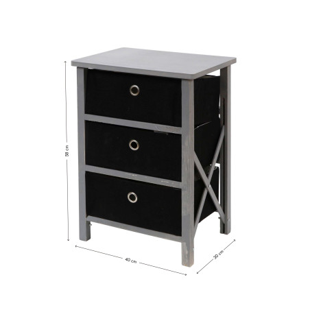 Mueble auxiliar de madera 3 cajones - Gris/Negro