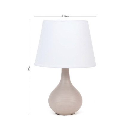 Lámpara mesita noche cerámica y tela - Base rayada beige