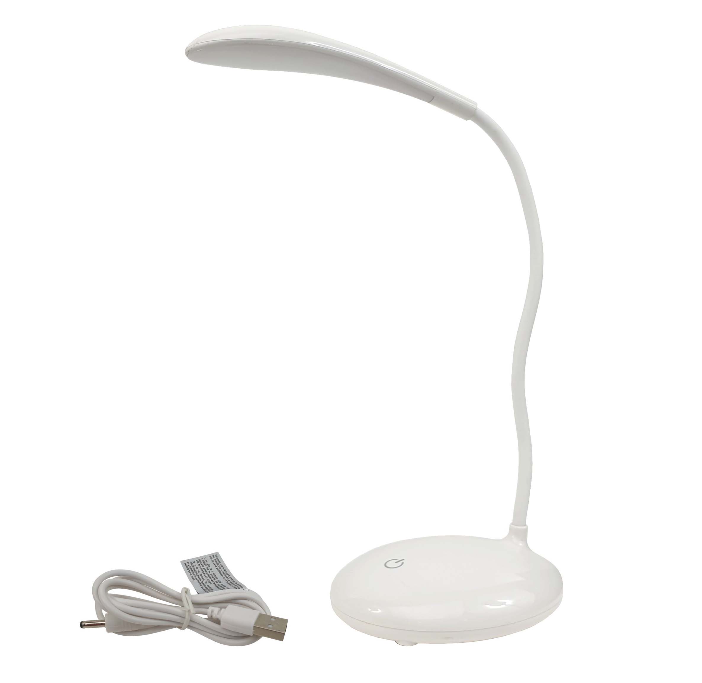 Lámpara flexo para escritorio de bambú y metal en blanco y natural