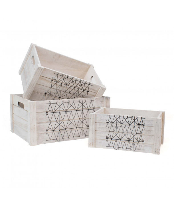Set de 3 cajas decorativas de madera - Líneas - THE SECRET HOME