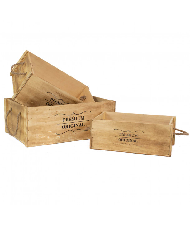 Set de 3 cajas decorativas de madera con asas - Premium Original