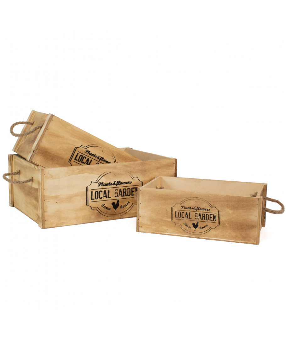 Set de 3 cajas decorativas de madera con asas - Local Garden - THE