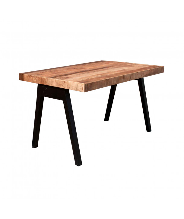 Mesa de comedor (130 x 90 cm) madera maciza y hierro