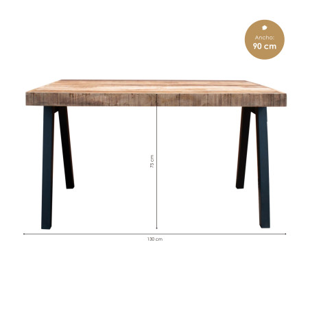 Mesa de comedor (130 x 90 cm) madera maciza y hierro