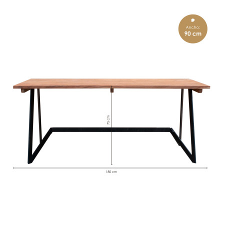 Mesa de comedor (180 x 90 cm) madera maciza y hierro