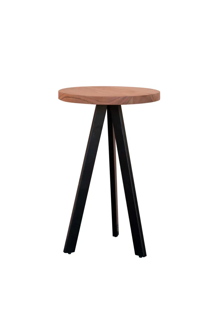 Taburete de madera maciza y hierro