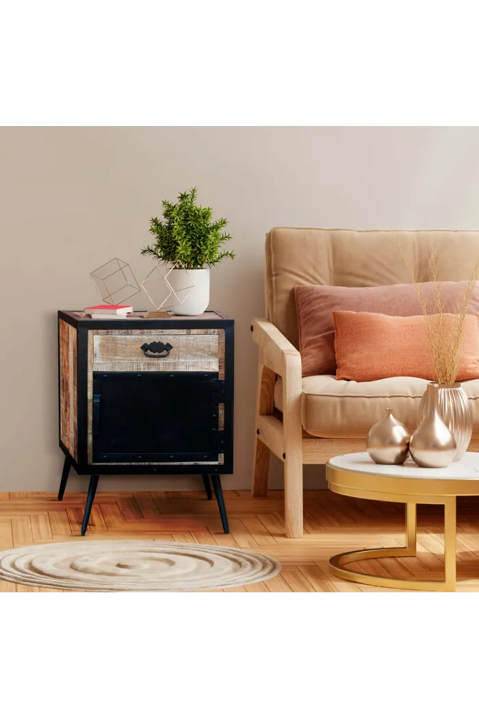 Mueble de madera maciza y metal