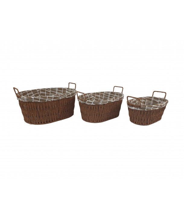 3 cestas ovaladas con tela rayas