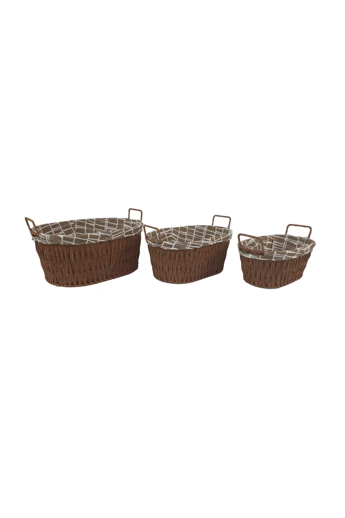 3 cestas ovaladas con tela rayas
