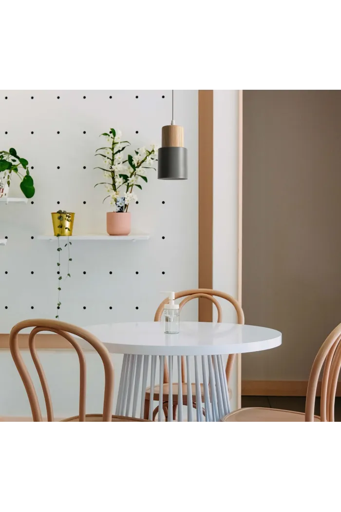 Lámpara de techo en aluminio y madera - Gris
