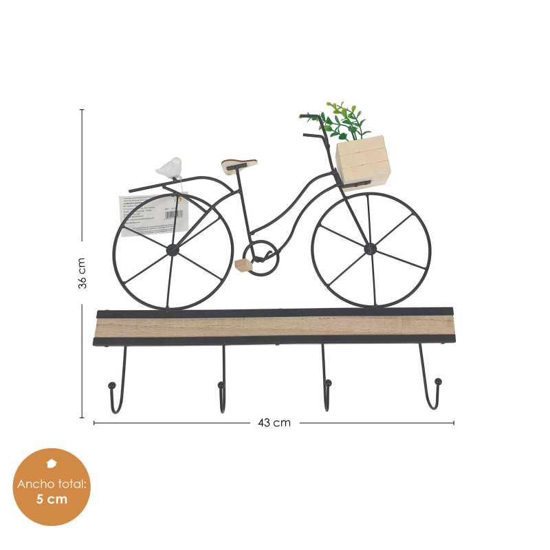 Perchero de pared bicicleta en madera