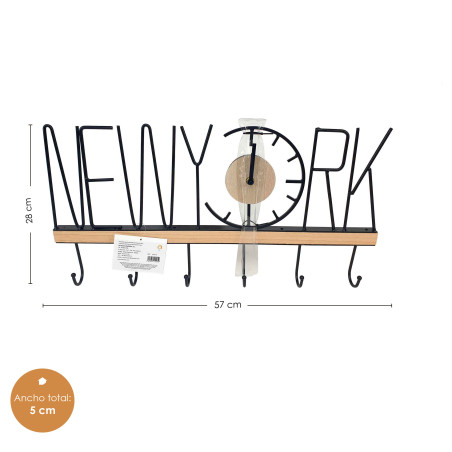 Perchero de pared New York en madera y metal