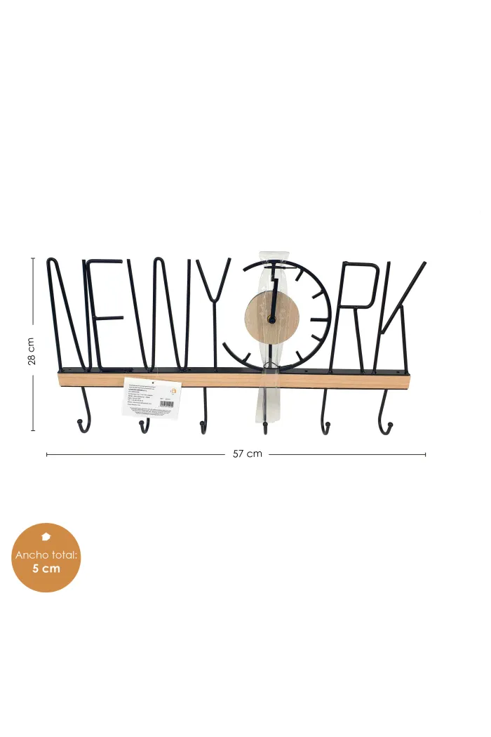 Perchero de pared New York en madera y metal