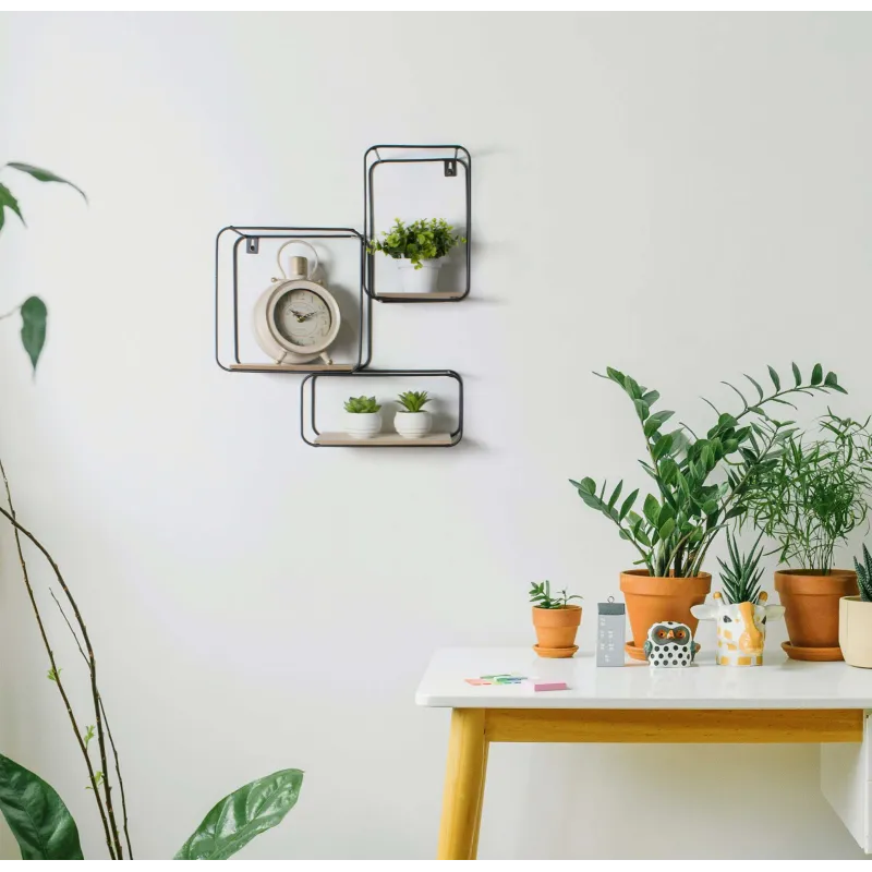 Estantería de con Estructura de Metal y Base de Madera - 3 niveles