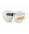 Set 6 tazas de café cerámica - Estampados Verde/Rosa