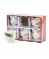 Set 6 tazas de café cerámica - Estampados Verde/Rosa
