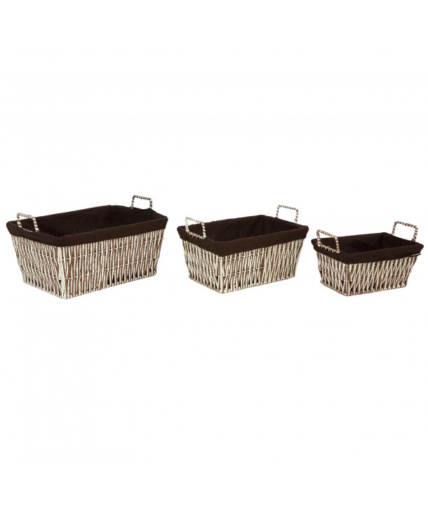 3 cestas rectangulares bicolor papel trenzado y tela