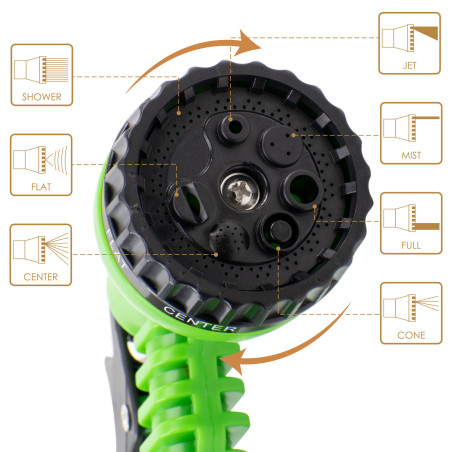 Manguera Flexible de 7.5M con Pistola Multifuncional Verde