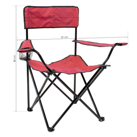 Silla de camping plegable con reposabrazos - Rojo