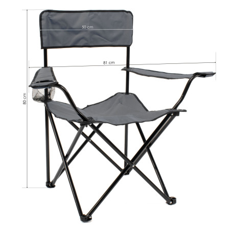 Silla de camping plegable con reposabrazos - Gris