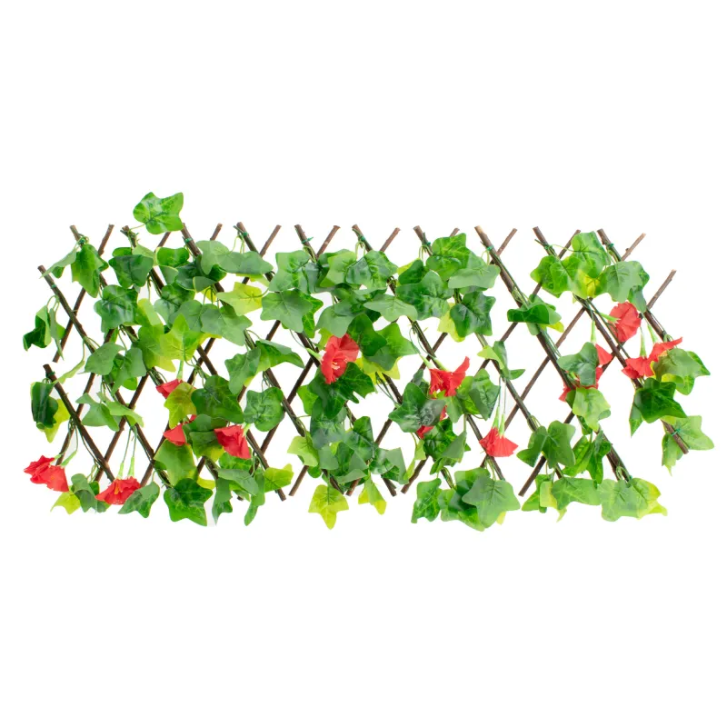 Celosía extensible de madera con hojas para jardín 100x30 cm