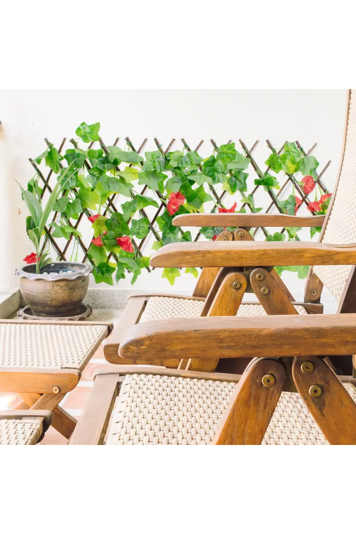 Celosía extensible de madera con hojas para jardín 100x30 cm